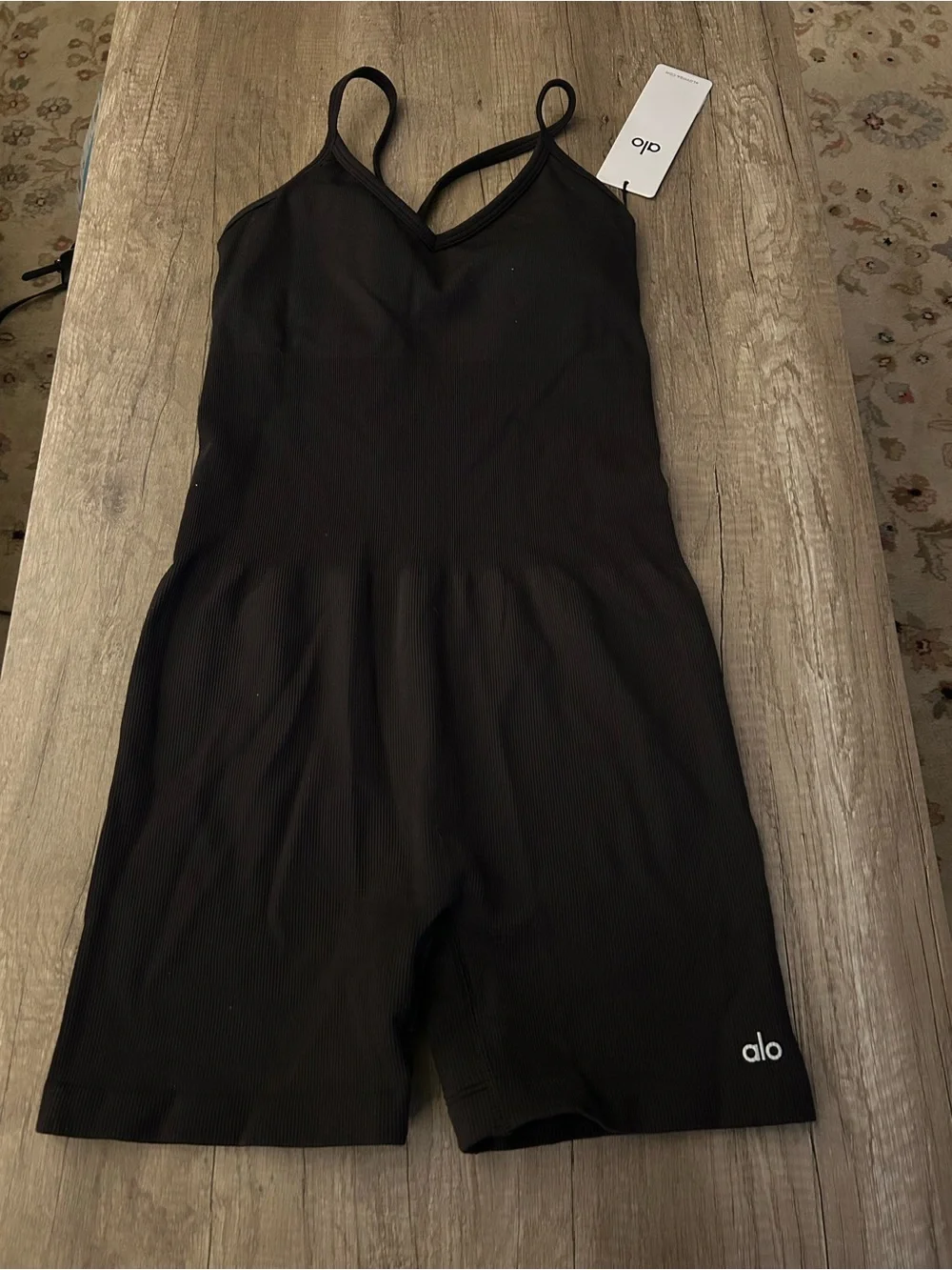 ALO Yoga Black Ribbed Strappy Romper